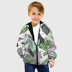 Куртка с капюшоном детская Зелёные, серые, голубые, сиреневые листья на белом, цвет: 3D-черный — фото 2