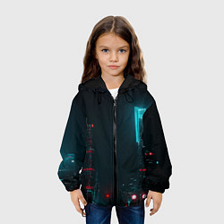 Куртка с капюшоном детская Неоновые высотки в городе - Светло-синий, цвет: 3D-черный — фото 2