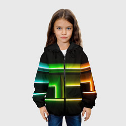 Куртка с капюшоном детская Неоновые фигуры и линии - Зелёный и жёлтый, цвет: 3D-черный — фото 2