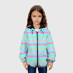 Куртка с капюшоном детская Pink turquoise stripes horizontal Полосатый узор, цвет: 3D-черный — фото 2