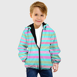 Куртка с капюшоном детская Pink turquoise stripes horizontal Полосатый узор, цвет: 3D-черный — фото 2