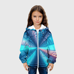 Куртка с капюшоном детская Неоновый коридор лаборатории - Синий, цвет: 3D-белый — фото 2