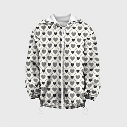 Куртка с капюшоном детская Сердечки черно-белые паттерн, цвет: 3D-белый