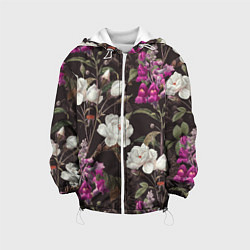 Куртка с капюшоном детская Цветы Ночные Розы, цвет: 3D-белый