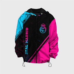 Куртка с капюшоном детская Real Madrid - neon gradient: символ и надпись верт, цвет: 3D-черный