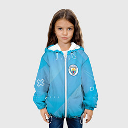 Куртка с капюшоном детская Manchester city Голубая абстракция, цвет: 3D-белый — фото 2