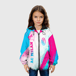 Куртка с капюшоном детская AC Milan neon gradient style: символ и надпись вер, цвет: 3D-черный — фото 2