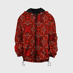 Куртка с капюшоном детская Красные абстрактные круглые узоры, цвет: 3D-черный