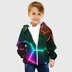 Куртка с капюшоном детская Радужный градиент неоновые геометрические плиты, цвет: 3D-белый — фото 2