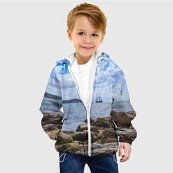 Куртка с капюшоном детская Парусник на горизонте океана, цвет: 3D-белый — фото 2
