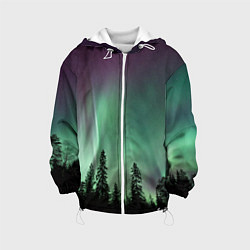 Куртка с капюшоном детская Сияние над лесом, цвет: 3D-белый