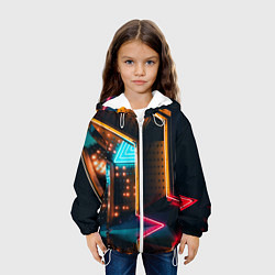 Куртка с капюшоном детская Неоновые огни на геометрических поверхностях, цвет: 3D-белый — фото 2