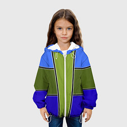 Куртка с капюшоном детская Зелено- синий геометрический дизайн, цвет: 3D-белый — фото 2