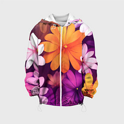 Куртка с капюшоном детская Яркие фанстастические цветы, цвет: 3D-белый