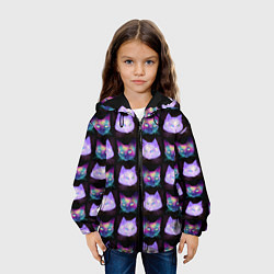 Куртка с капюшоном детская Неоновые кошачьи морды, цвет: 3D-черный — фото 2