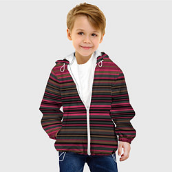 Куртка с капюшоном детская Полосатый малиново-коричневый узор, цвет: 3D-белый — фото 2