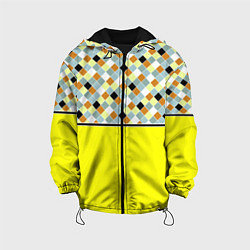 Куртка с капюшоном детская Желтый неоновый комбинированный узор, цвет: 3D-черный