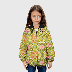 Куртка с капюшоном детская Зеленые узоры и оранжевые цветы, цвет: 3D-черный — фото 2