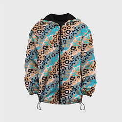 Детская куртка Леопардовый узор на синих, бежевых диагональных по