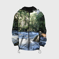 Куртка с капюшоном детская Течёт река в лесу, цвет: 3D-черный