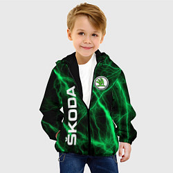 Куртка с капюшоном детская Шкода зеленые молнии, цвет: 3D-черный — фото 2