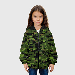 Куртка с капюшоном детская Камуфляж лесной пиксель, цвет: 3D-черный — фото 2