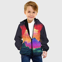 Куртка с капюшоном детская Синтвейв неоновые горы на закате, цвет: 3D-черный — фото 2