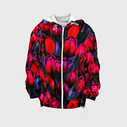 Куртка с капюшоном детская Тюльпаны - поле красных цветов, цвет: 3D-белый