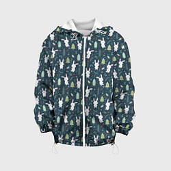Куртка с капюшоном детская Новогодний паттерн, год кролика, цвет: 3D-белый
