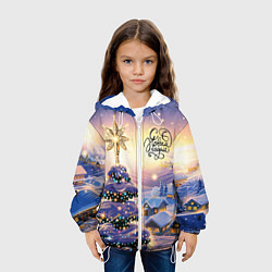 Куртка с капюшоном детская Новогодняя елочка в деревне, цвет: 3D-белый — фото 2