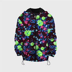 Куртка с капюшоном детская Неоновые цветы - паттерн, цвет: 3D-черный