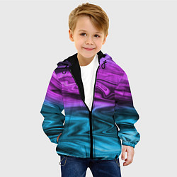 Куртка с капюшоном детская Синий с фиолетовым размытый абстрактный узор, цвет: 3D-черный — фото 2