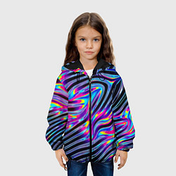 Куртка с капюшоном детская Голографические полосы, цвет: 3D-черный — фото 2
