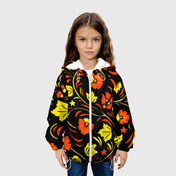 Куртка с капюшоном детская Хохлома черный фон, цвет: 3D-белый — фото 2