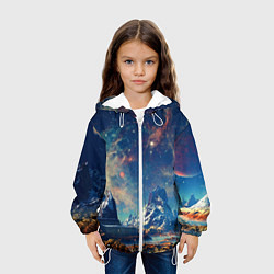 Куртка с капюшоном детская Горы и бескрайний космос, цвет: 3D-белый — фото 2