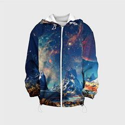 Куртка с капюшоном детская Горы и бескрайний космос, цвет: 3D-белый