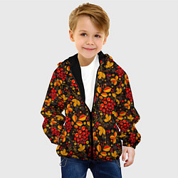 Куртка с капюшоном детская Красная рябина хохломой, цвет: 3D-черный — фото 2