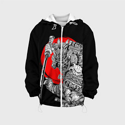 Куртка с капюшоном детская Самурай с мечом на черном фоне, цвет: 3D-белый