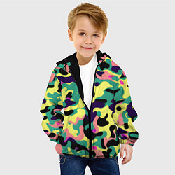 Куртка с капюшоном детская Неоновый камуфляж, цвет: 3D-черный — фото 2