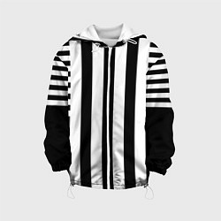 Куртка с капюшоном детская Черно белый узор в полоску, цвет: 3D-белый
