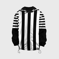 Куртка с капюшоном детская Черно белый узор в полоску, цвет: 3D-черный