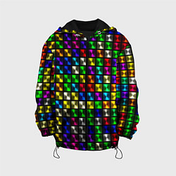 Куртка с капюшоном детская Разноцветные неоновые квадраты, цвет: 3D-черный