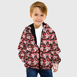 Куртка с капюшоном детская Маски лисиц кицунэ и камелия на черном, цвет: 3D-черный — фото 2
