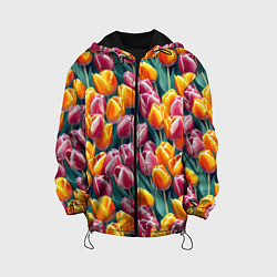 Куртка с капюшоном детская Роскошные тюльпаны, цвет: 3D-черный