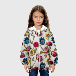 Куртка с капюшоном детская Эффект вышивка летний узор, цвет: 3D-белый — фото 2