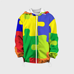 Куртка с капюшоном детская Пазлы разноцветные, цвет: 3D-белый