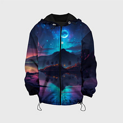 Куртка с капюшоном детская Ночное небо, пейзаж, цвет: 3D-черный