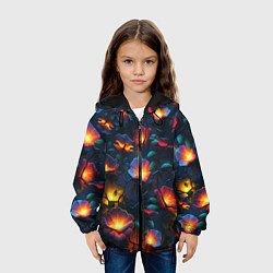 Куртка с капюшоном детская Светящиеся цветы, цвет: 3D-черный — фото 2