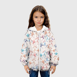 Куртка с капюшоном детская Лошади акварельные - паттерн, цвет: 3D-белый — фото 2