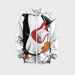 Куртка с капюшоном детская Пингвин- гитарист, цвет: 3D-белый